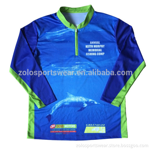 Cheap Custom Dye Sublimation Long Sleeve Fishing Shirts with Zipper Collar